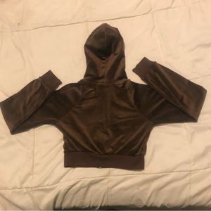 3/20$ DIVIDED - Brown Swede Cropped Hoodie